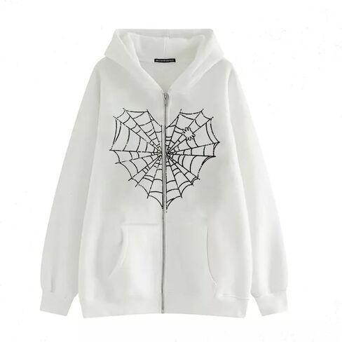 Aobiono Women Men Y2K Zip Up Hoodie Oversized Jacket Gothic Spider Web Graphic Emo Grunge Alt Big Baggy Vintage Streetwear in Saudi Arabia