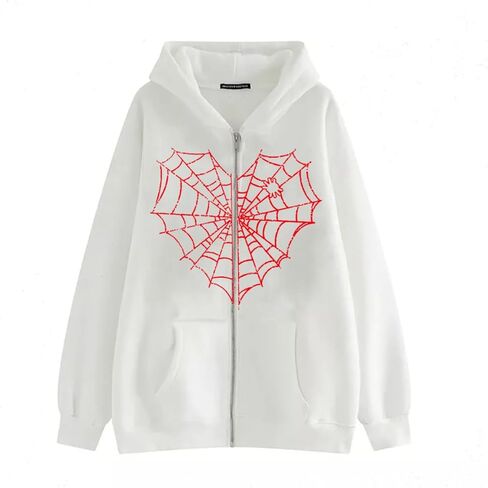 Aobiono Women Men Y2K Zip Up Hoodie Oversized Jacket Gothic Spider Web Graphic Emo Grunge Alt Big Baggy Vintage Streetwear in Saudi Arabia