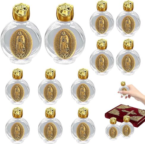12 Pcs Catholic Holy Water Bottles 0.5 Floz Embossed Glass Holy Water Bottle with Toned Cap and Toned Depiction Communion Gifts for Family Church,Portable Favors Spiritual(Gold,Our Lady of Guadalupe) in Saudi Arabia