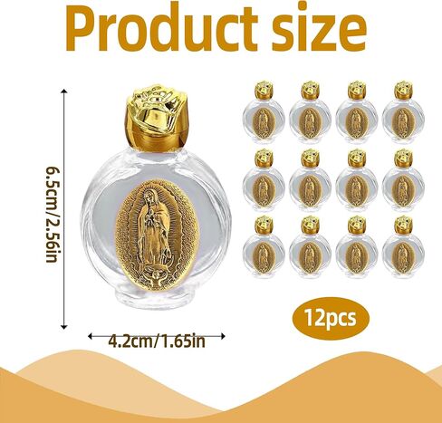 12 Pcs Catholic Holy Water Bottles 0.5 Floz Embossed Glass Holy Water Bottle with Toned Cap and Toned Depiction Communion Gifts for Family Church,Portable Favors Spiritual(Gold,Our Lady of Guadalupe) in Saudi Arabia