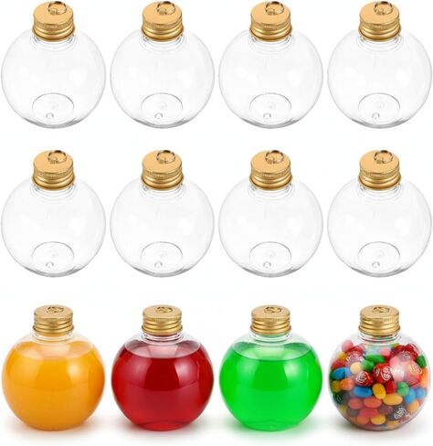 GLEAVI Christmas Drink Balls 12 Pcs Silver Plastic Bulb Shape Juice Bottles 150ml Clear Fillable Ornament Candy Jars for DIY Party Xmas Decorations in Saudi Arabia