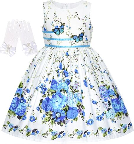 Sunny Fashion Flower Girls Dress White Tea Party Gloves Princess Dress Size 4-12 in Kuwait