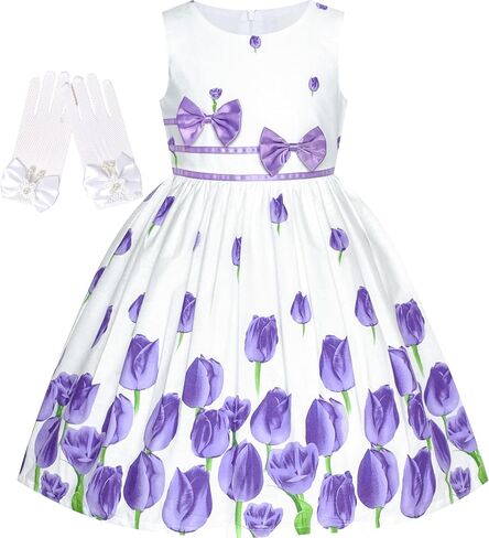 Sunny Fashion Flower Girls Dress White Tea Party Gloves Princess Dress Size 4-12 in Kuwait