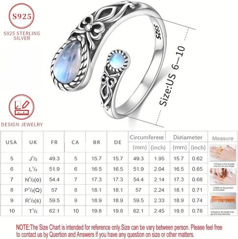 S925 Sterling Silver Adjustable Moonstone Ring - Vintage Boho Spoon Band with Butterfly Detail, Synthetic Stone in Saudi Arabia
