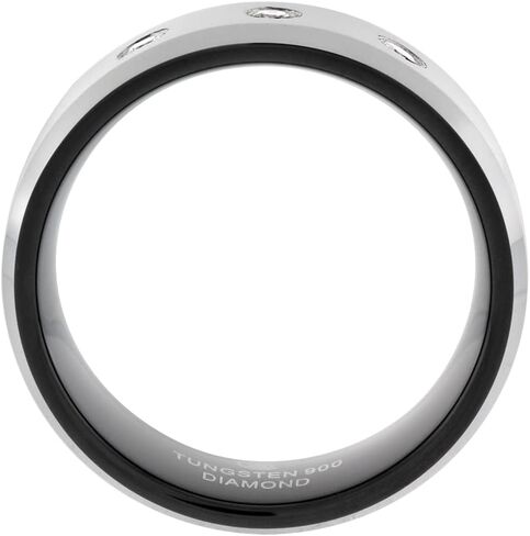 8mm Black Tungsten 3 Stone Diamond Wedding Ring Two-tone Beveled Edges Comfort fit sizes 8 to 14 in Saudi Arabia
