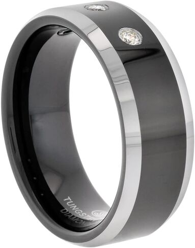 8mm Black Tungsten 3 Stone Diamond Wedding Ring Two-tone Beveled Edges Comfort fit sizes 8 to 14 in Saudi Arabia