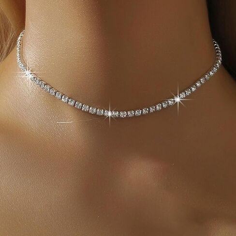 Diamond Chain Necklace Tennis Necklace Gifts Rhinestone Choker Necklace for Women in Saudi Arabia