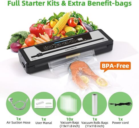 Vacuum Sealer Machine | Powerful 80kPa Suction | Bags and Cutter Included | Compact One-Touch Automatic Food Sealer with External Vacuum System | Preserve Freshness, Prevent Freezer Burn in Saudi Arabia