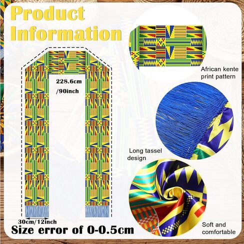 JenPen الأفريقية Kente طباعة سرق وشاح مع هامش Kente القماش الأوشحة الكنيسة رجال الدين وزير جوقة التاريخ الأسود شهر ديكور in Kuwait