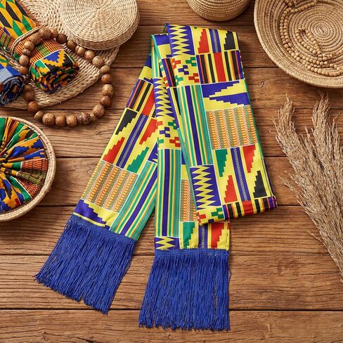 JenPen الأفريقية Kente طباعة سرق وشاح مع هامش Kente القماش الأوشحة الكنيسة رجال الدين وزير جوقة التاريخ الأسود شهر ديكور in Kuwait