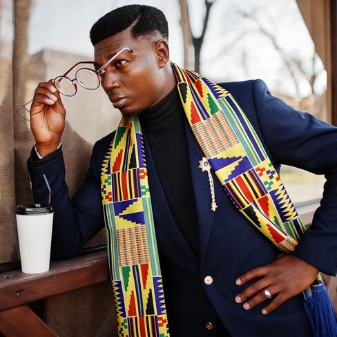 JenPen الأفريقية Kente طباعة سرق وشاح مع هامش Kente القماش الأوشحة الكنيسة رجال الدين وزير جوقة التاريخ الأسود شهر ديكور in Kuwait