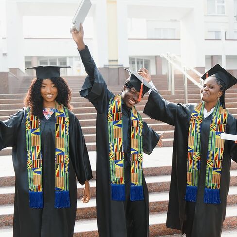 JenPen الأفريقية Kente طباعة سرق وشاح مع هامش Kente القماش الأوشحة الكنيسة رجال الدين وزير جوقة التاريخ الأسود شهر ديكور in Kuwait