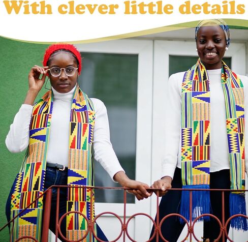 JenPen الأفريقية Kente طباعة سرق وشاح مع هامش Kente القماش الأوشحة الكنيسة رجال الدين وزير جوقة التاريخ الأسود شهر ديكور in Kuwait