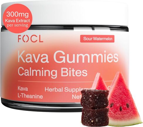 FOCL Kava Gummies Calming Bites - Calm and Relaxation Chewables with Kava Extract and L-Theanine - Plant-Based, Low-Calorie, Non-GMO Stress Gummies for Adults - Blood Orange, 30 Count in Saudi Arabia