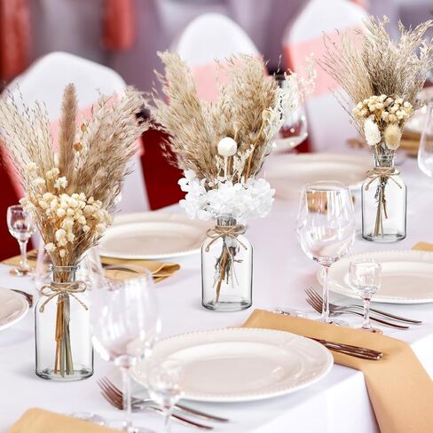 Nuanchu 10 مجموعة بوهو بامباس ديكور العشب المركزية لعيد الميلاد 10 مزهريات زجاجية صغيرة 10 باقة عشب بامباس المجففة مع حبل لديكور مزرعة عيد الميلاد الريفي العتيق in Kuwait