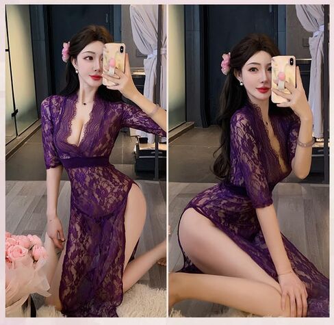 Women's Sexy Lace Long Dress, Dress Pajamas,One Size in Saudi Arabia