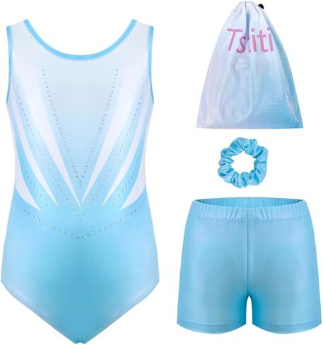 Girls Gymnastics Leotard Set with Shorts and Scrunchie 4 Piece Sparkle Training Outfit for Dance Practice in Saudi Arabia