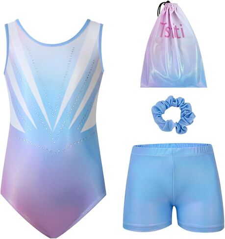 Girls Gymnastics Leotard Set with Shorts and Scrunchie 4 Piece Sparkle Training Outfit for Dance Practice in Saudi Arabia