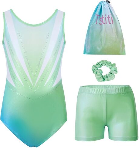 Girls Gymnastics Leotard Set with Shorts and Scrunchie 4 Piece Sparkle Training Outfit for Dance Practice in Saudi Arabia