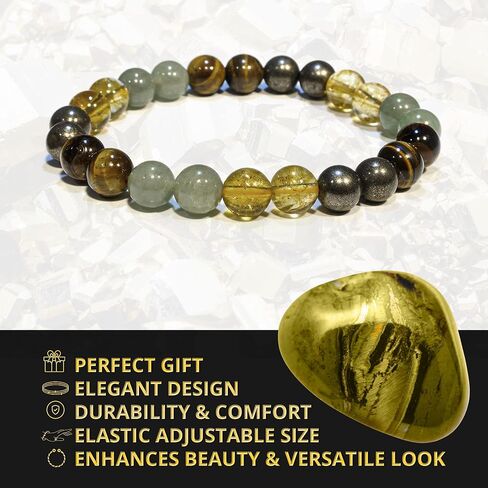 Money Attraction Bracelet for Wealth, Prosperity & Success – Abundance & Good Luck Feng Shui Bracelet with Pyrite, Citrine, Tiger Eye & Green Aventurine Crystals for Women & Men in Saudi Arabia