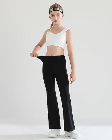 Angel season Flare Leggings for Girls Bell Bottoms Yoga Dance Pants Kid High Waist with Pocket Teen Sport Size 7-14 in Saudi Arabia