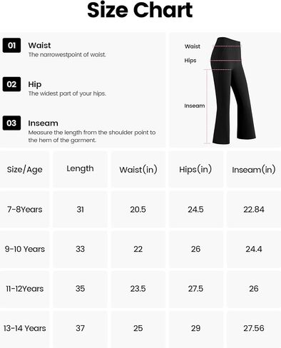 Angel season Flare Leggings for Girls Bell Bottoms Yoga Dance Pants Kid High Waist with Pocket Teen Sport Size 7-14 in Saudi Arabia