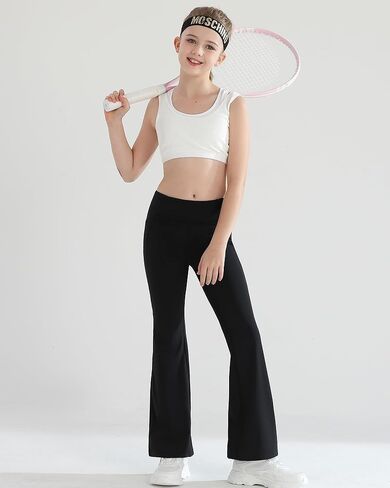 Angel season Flare Leggings for Girls Bell Bottoms Yoga Dance Pants Kid High Waist with Pocket Teen Sport Size 7-14 in Saudi Arabia
