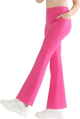 Angel season Flare Leggings for Girls Bell Bottoms Yoga Dance Pants Kid High Waist with Pocket Teen Sport Size 7-14 in Saudi Arabia
