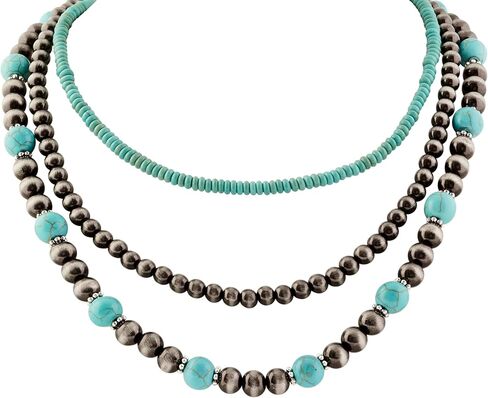 MINACHI Boho Multi Layer Necklace with Green Stone Beads, Handmade Beaded Chain Necklace, Vintage Hippie Jewelry for Women in Saudi Arabia