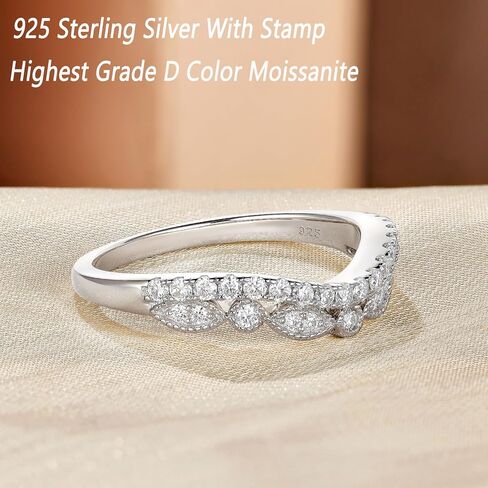 Moissanite Vintage Wedding Bands for Women Curved Ring Enhancer for Engagement Rings D Color VVS1 925 Sterling Silver in Saudi Arabia