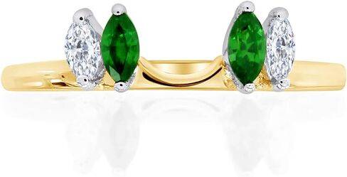 Jewel Zone US White Natural Diamond & Emerald Enhancer Guard Wrap Wedding Ring in 14k Two Tone Gold Over Sterling Silver (1/6 Cttw) in Saudi Arabia