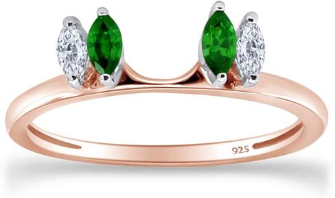 Jewel Zone US White Natural Diamond & Emerald Enhancer Guard Wrap Wedding Ring in 14k Two Tone Gold Over Sterling Silver (1/6 Cttw) in Saudi Arabia