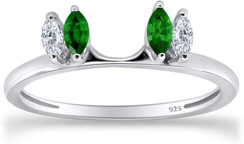 Jewel Zone US White Natural Diamond & Emerald Enhancer Guard Wrap Wedding Ring in 14k Two Tone Gold Over Sterling Silver (1/6 Cttw) in Saudi Arabia