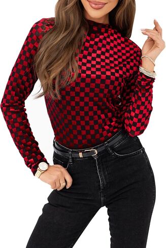 miduo Womens Velvet Burnout Top Crew Neck Long Sleeve Slim Fit Shirt Blouses Tops in Saudi Arabia