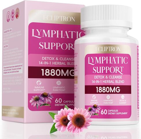 Lymphatic Drainage Supplement 1880 mg, Lymphatic System Support Supplement with Echinacea, Dandelion, Turmeric, Burdock, Elderberry, and Calendula, Lymph Detox Cleanse & Immune Support, 60 Capsules in Saudi Arabia