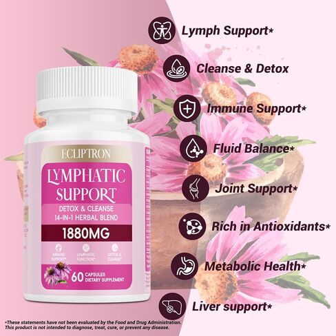 Lymphatic Drainage Supplement 1880 mg, Lymphatic System Support Supplement with Echinacea, Dandelion, Turmeric, Burdock, Elderberry, and Calendula, Lymph Detox Cleanse & Immune Support, 60 Capsules in Saudi Arabia