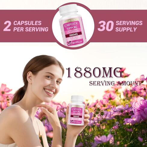 Lymphatic Drainage Supplement 1880 mg, Lymphatic System Support Supplement with Echinacea, Dandelion, Turmeric, Burdock, Elderberry, and Calendula, Lymph Detox Cleanse & Immune Support, 60 Capsules in Saudi Arabia