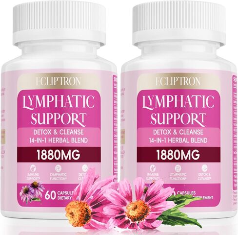 Lymphatic Drainage Supplement 1880 mg, Lymphatic System Support Supplement with Echinacea, Dandelion, Turmeric, Burdock, Elderberry, and Calendula, Lymph Detox Cleanse & Immune Support, 60 Capsules in Saudi Arabia