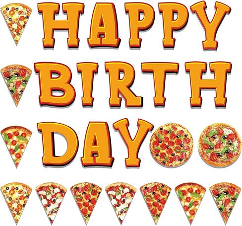 3 PCS Pizza Happy Birthday Paper Banners Cartoon Pizza Pattern Banners Hanging Bunting Party Decorations in Saudi Arabia