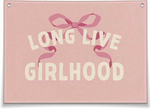Pink Long Live Girlhood Banner, Vintage Art Linen Wall Hanging, Tapestry for Nursery Playroom Classroom Bedroom Decorations, Girl Living Room Backdrop, Kids Trendy Room Décor For Girls-017 in Saudi Arabia