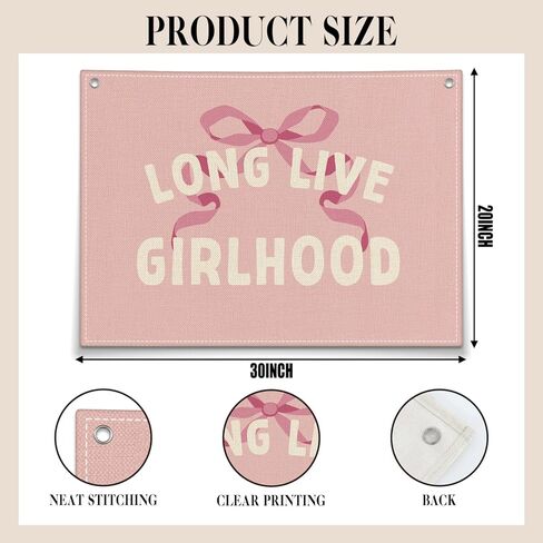Pink Long Live Girlhood Banner, Vintage Art Linen Wall Hanging, Tapestry for Nursery Playroom Classroom Bedroom Decorations, Girl Living Room Backdrop, Kids Trendy Room Décor For Girls-017 in Saudi Arabia