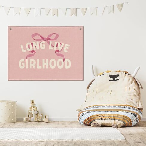 Pink Long Live Girlhood Banner, Vintage Art Linen Wall Hanging, Tapestry for Nursery Playroom Classroom Bedroom Decorations, Girl Living Room Backdrop, Kids Trendy Room Décor For Girls-017 in Saudi Arabia