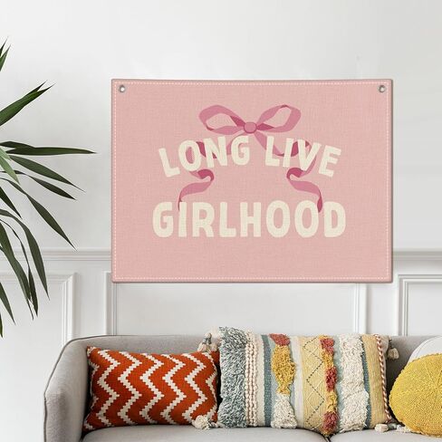 Pink Long Live Girlhood Banner, Vintage Art Linen Wall Hanging, Tapestry for Nursery Playroom Classroom Bedroom Decorations, Girl Living Room Backdrop, Kids Trendy Room Décor For Girls-017 in Saudi Arabia