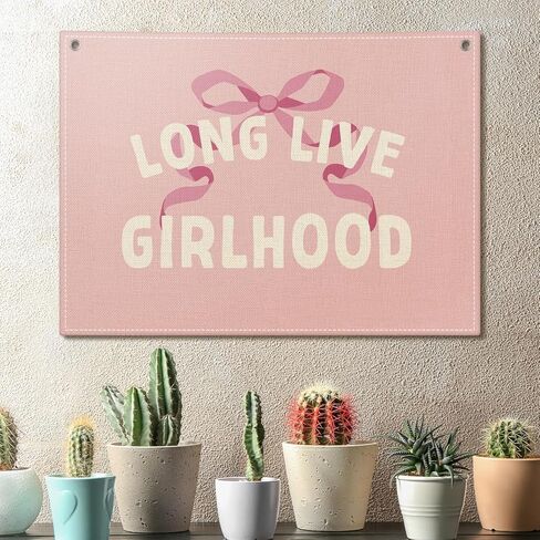 Pink Long Live Girlhood Banner, Vintage Art Linen Wall Hanging, Tapestry for Nursery Playroom Classroom Bedroom Decorations, Girl Living Room Backdrop, Kids Trendy Room Décor For Girls-017 in Saudi Arabia