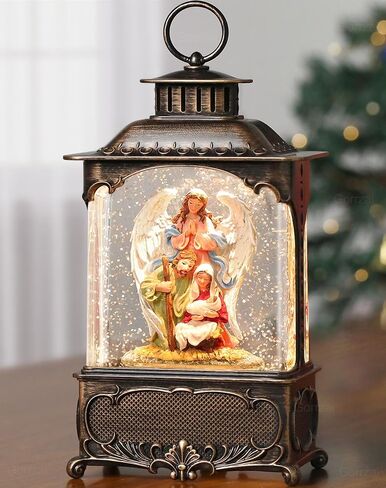 Christmas Snow Globes Village Snow Globe Lantern, Lighted Christmas Decorations Indoor with Music Timer Swirling Glitter, Light Up Musical Church Train Mountain Decor, USB or Battery Operated in Saudi Arabia
