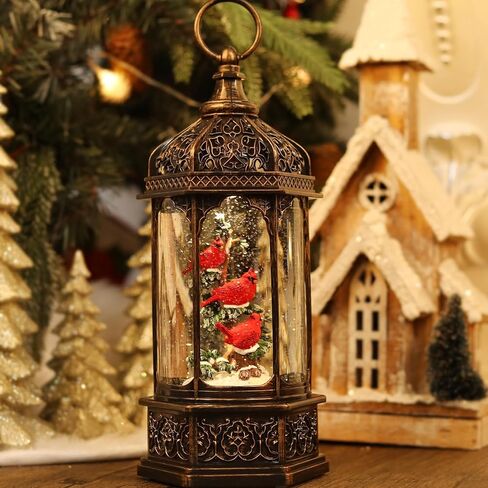 Cardinal Christmas Snow Globes Lighted Musical Snowglobes Lantern with Glittering USB/Battery Operated Christmas Home Decorations Red Cardinal Gifts - House Shape in Kuwait