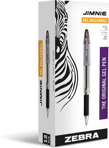 Zebra Pen Jimnie Roller Ball Stick Gel Pen, Black Ink, Medium, 24 per Pack (14410) in Saudi Arabia
