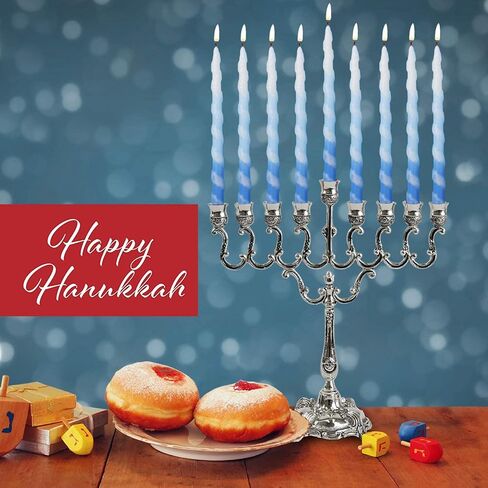 شموع Ner Mitzvah Hanukkah، شمعة شانوكا حلزونية زرقاء وبيضاء بدون قطرات، شمع عالي الجودة، 45 شمعة لجميع 8 ليالٍ in Saudi Arabia
