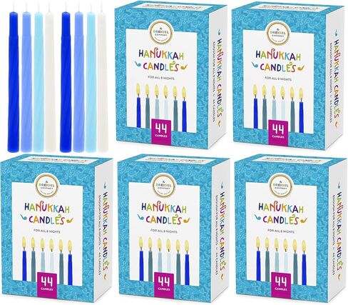 The Dreidel Company Hanukkah Candles Premium Pastel Blue & White Deluxe Tapered Hand Decorated Candles (Single) in Saudi Arabia