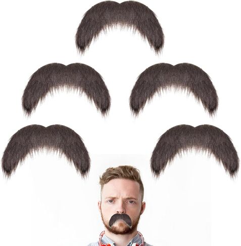 5Pcs Fake Mustaches Self Adhesive Brown Realistic Stick On Mustache Novelty Fake Beard Moustache Costume or Adults Party Christmas Favor Cosplay Supplies in Saudi Arabia